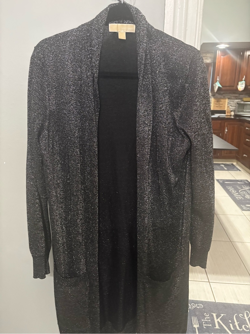 MICHAEL Michael Kors Metallic Black Open-Front Long Cardigan